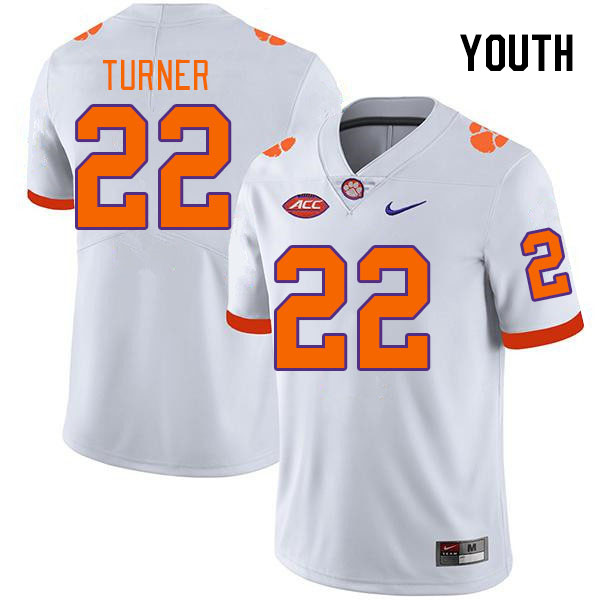 Youth Clemson Tigers Cole Turner #22 College White NCAA Authentic Football Stitched Jersey 23YC30YM